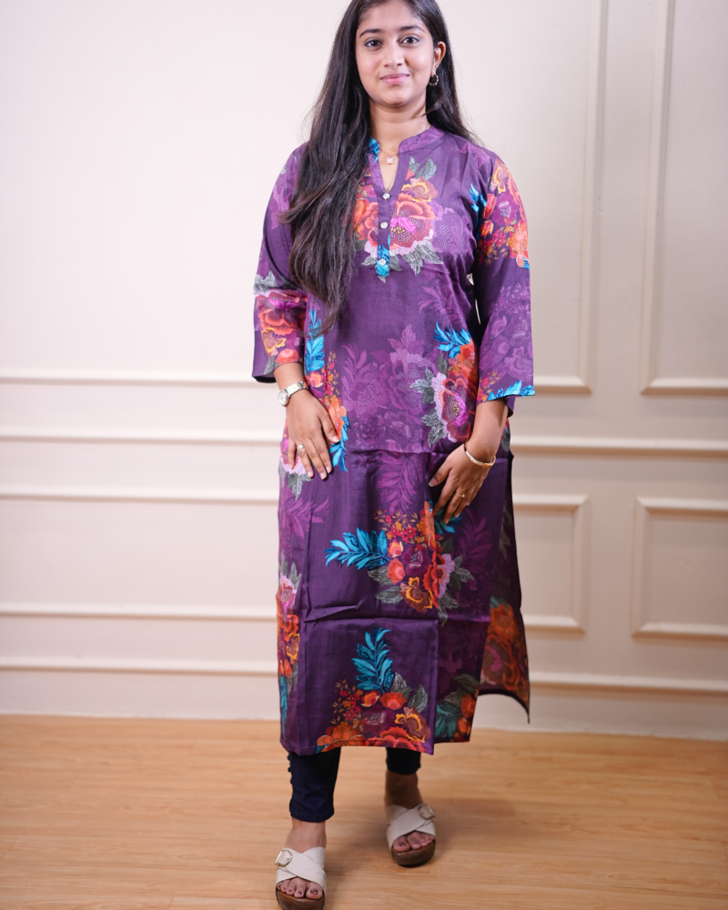 Plum Garden Floral Printed Straight Kurta