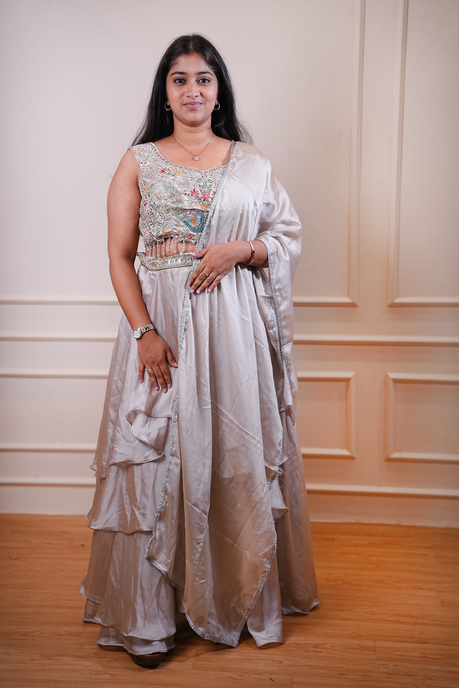 Silver Grey Embroidered Lehenga Set with Dupatta