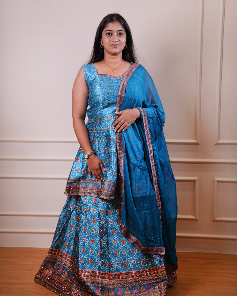 Teal Heritage Embroidered Lehenga Set with Dupatta