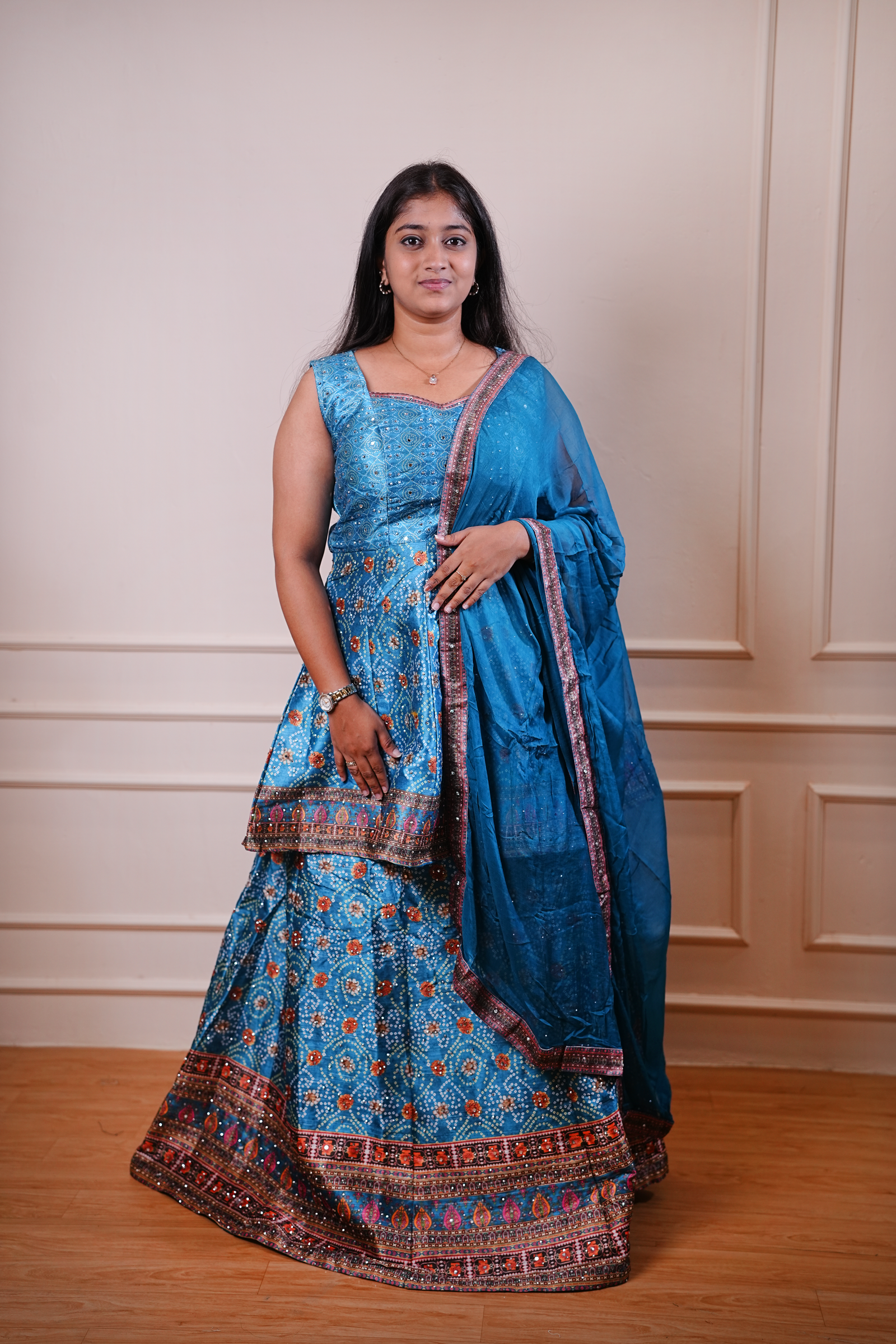 Teal Heritage Embroidered Lehenga Set with Dupatta