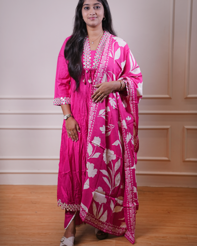 Pink Printed Kurta Set with Matching Dupatta