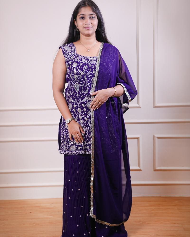 Deep Purple Embroidered Kurta Set with Dupatta