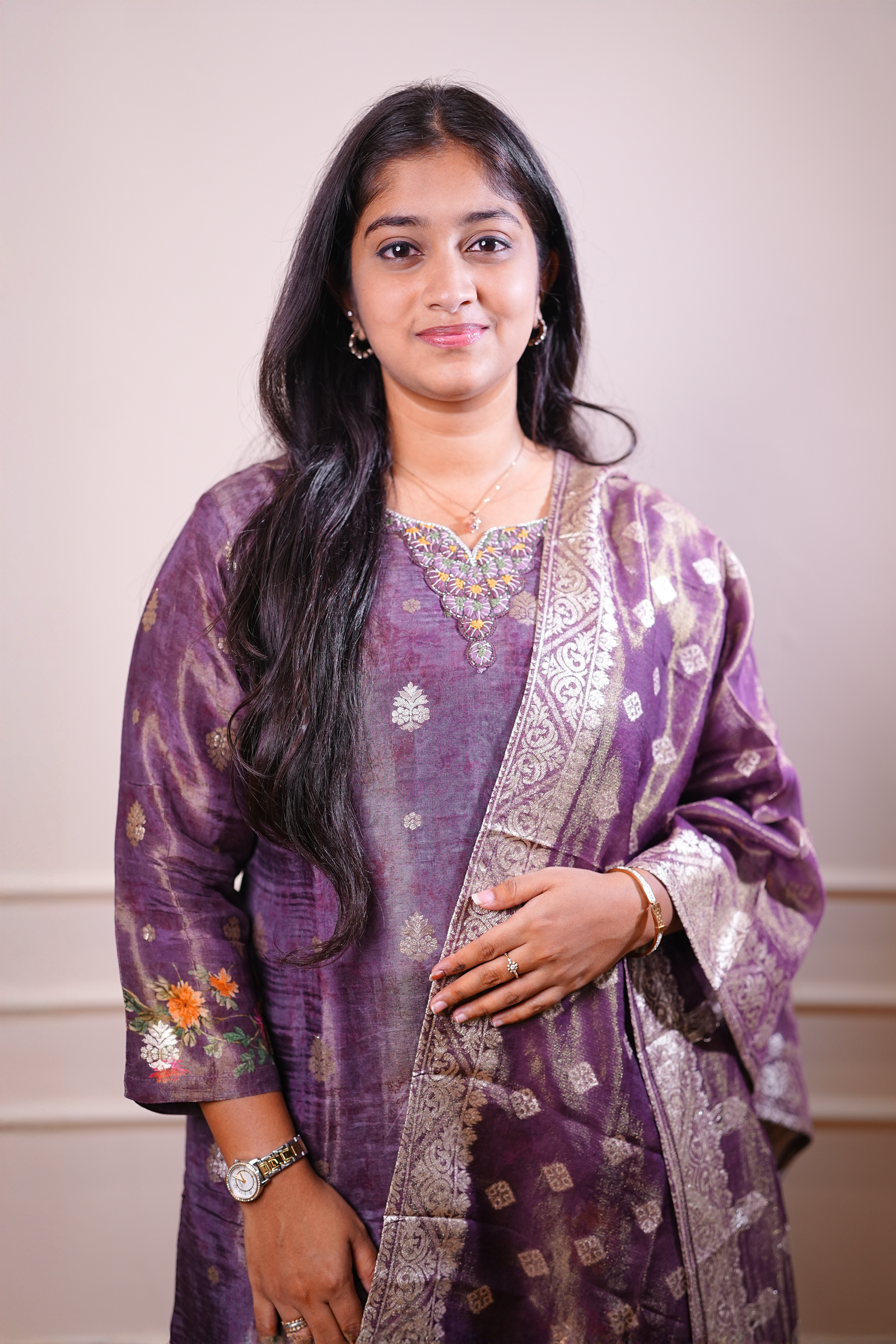 Plum Purple Printed Kurta Set with Dupatta - Image 2