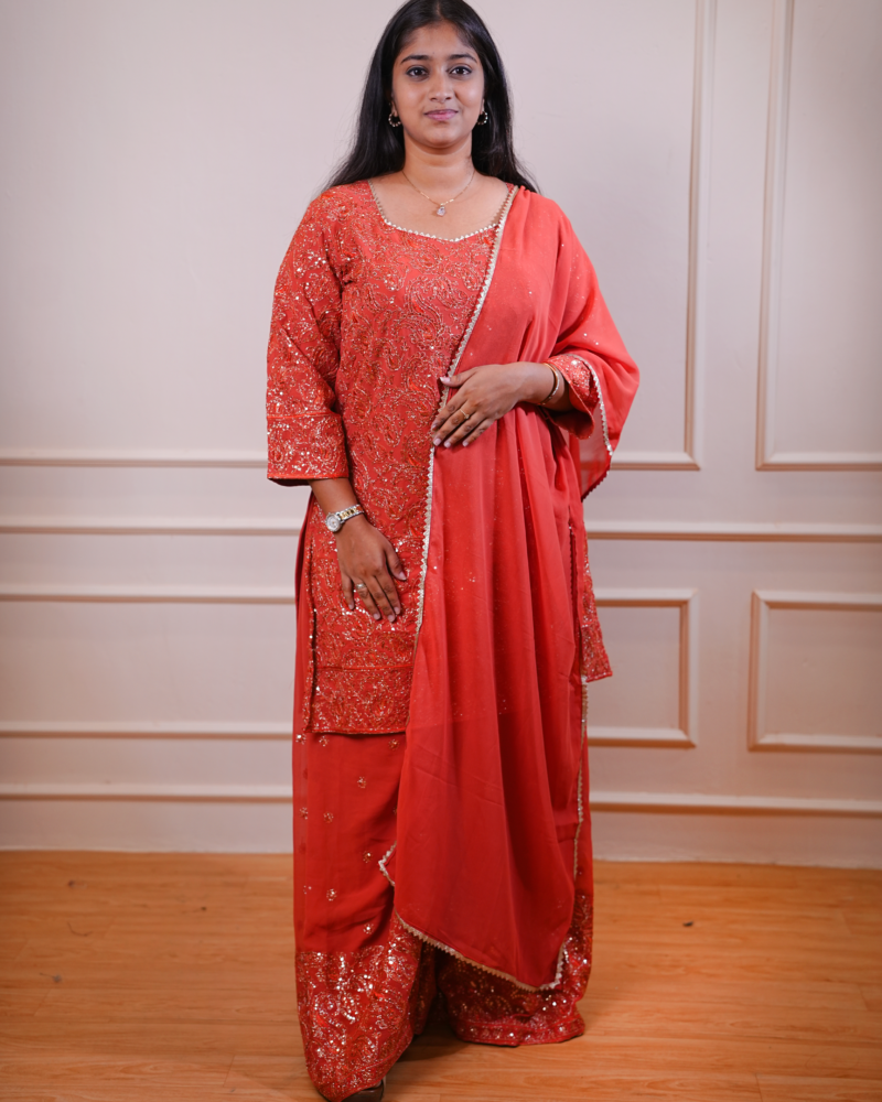 Red Embroidered Kurta Set with Matching Dupatta