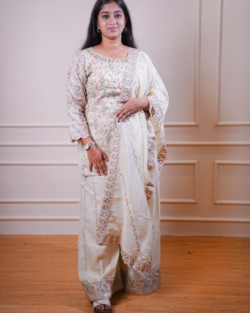 Ivory Embroidered Kurta Set with Matching Dupatta