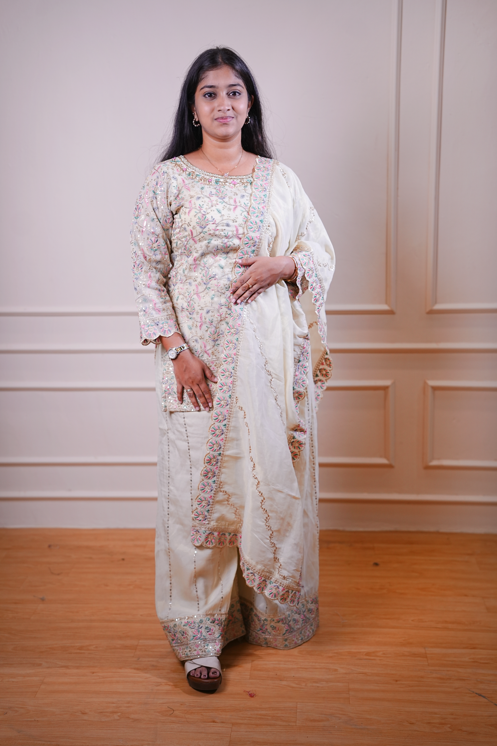 Ivory Embroidered Kurta Set with Matching Dupatta