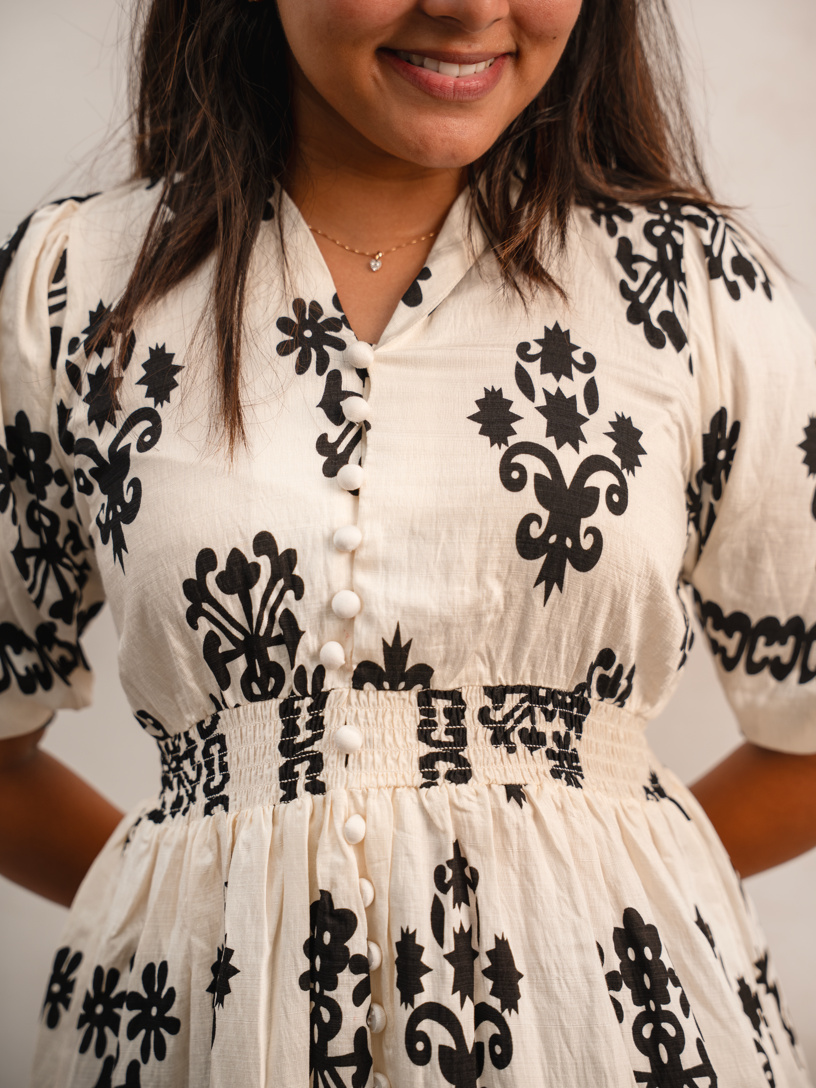Black & White Printed Smocked Dress - Image 3