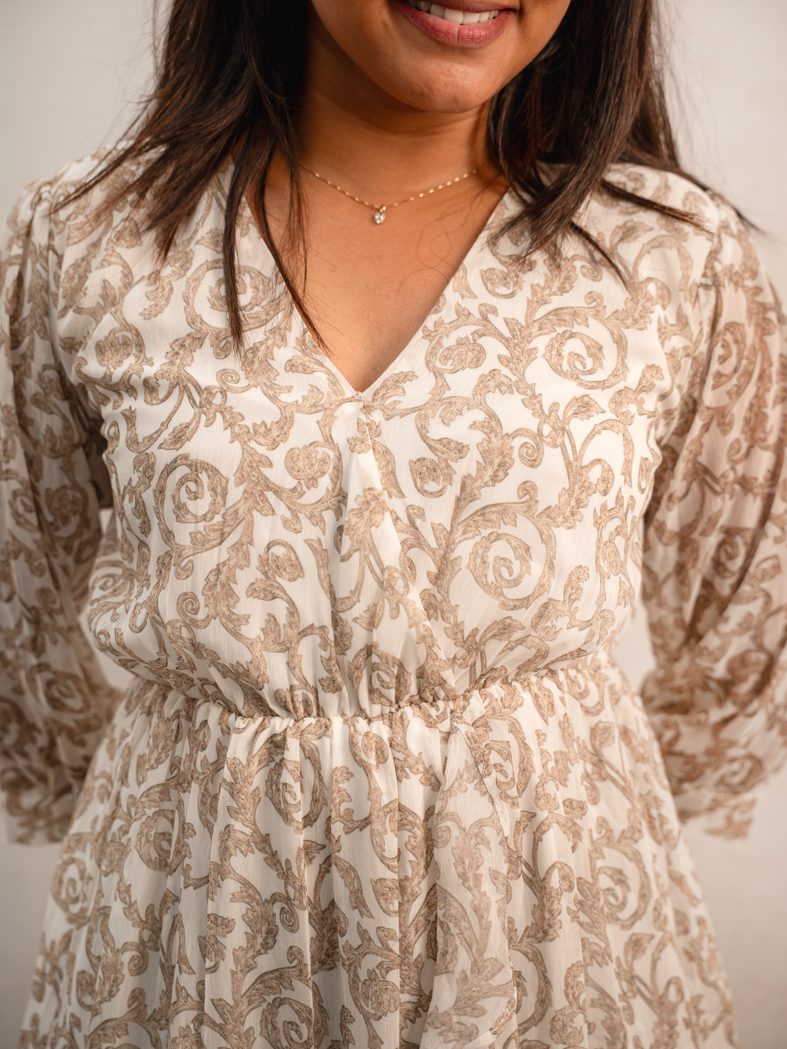 Beige Ornate Printed Tiered Dress - Image 2