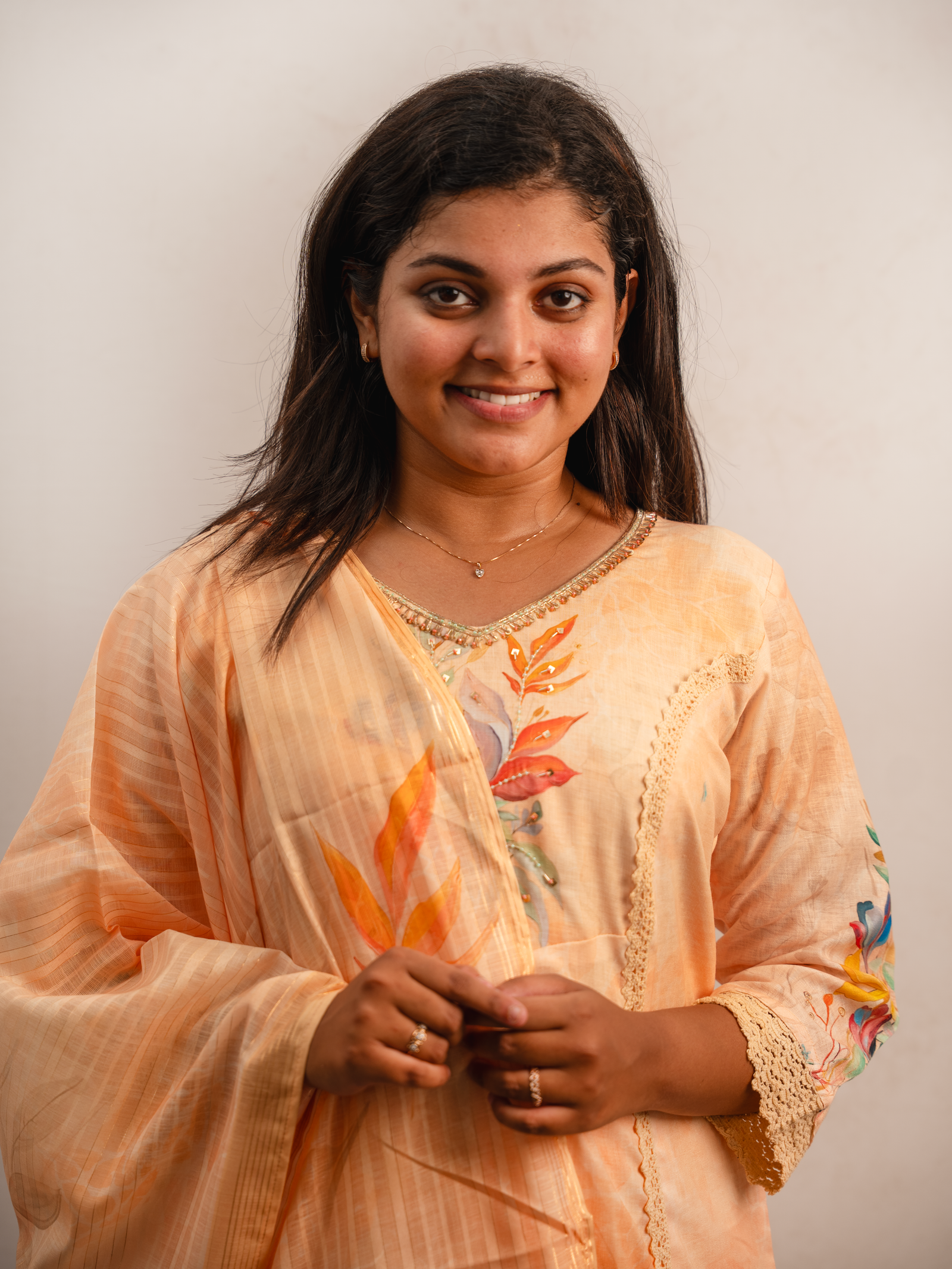 Peach Floral Printed Kurta Set with Dupatta - Image 2