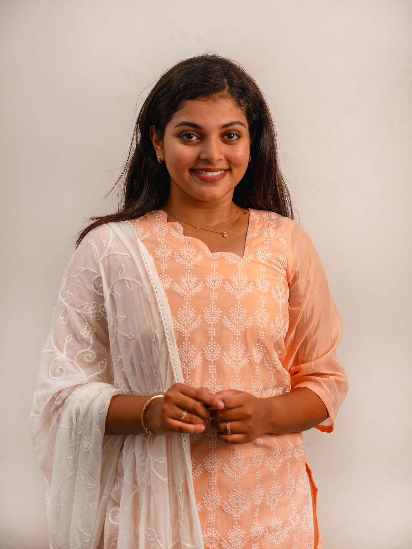 Peach Printed Kurta Set with Embroidered Dupatta - Image 2