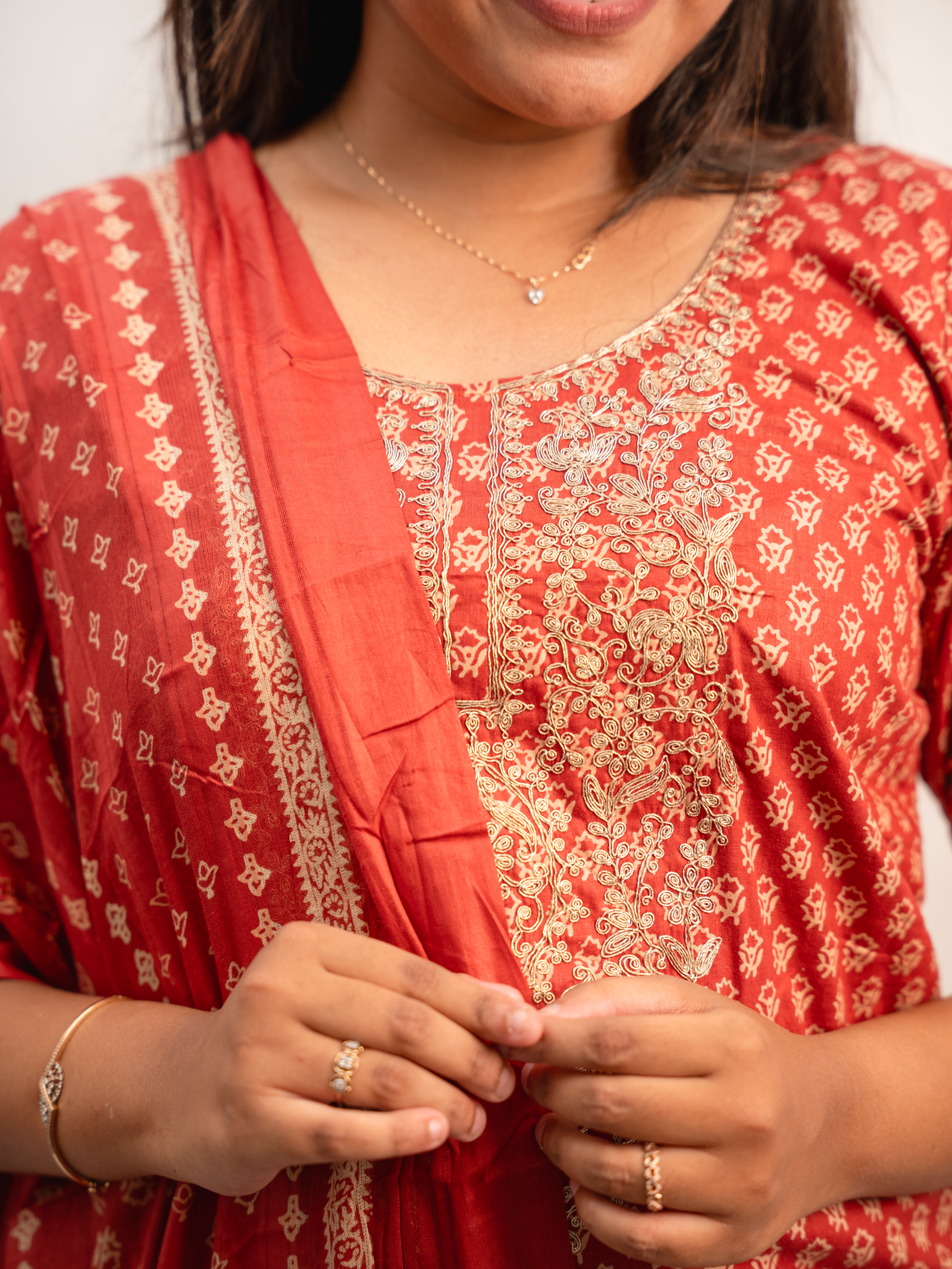 Red Printed Kurta Set with Dupatta - Image 3