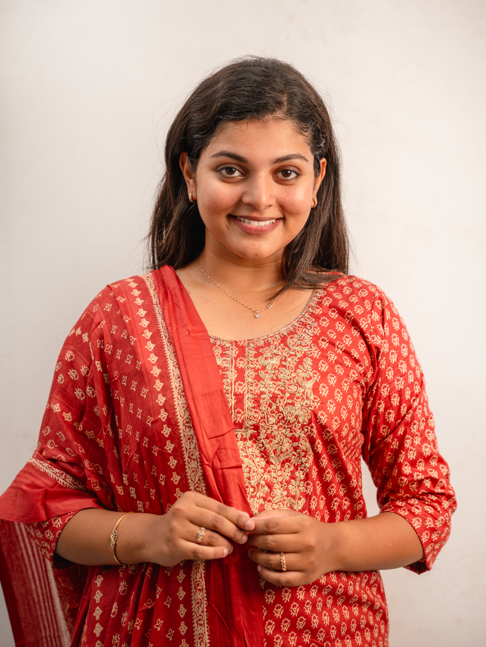 Red Printed Kurta Set with Dupatta - Image 2