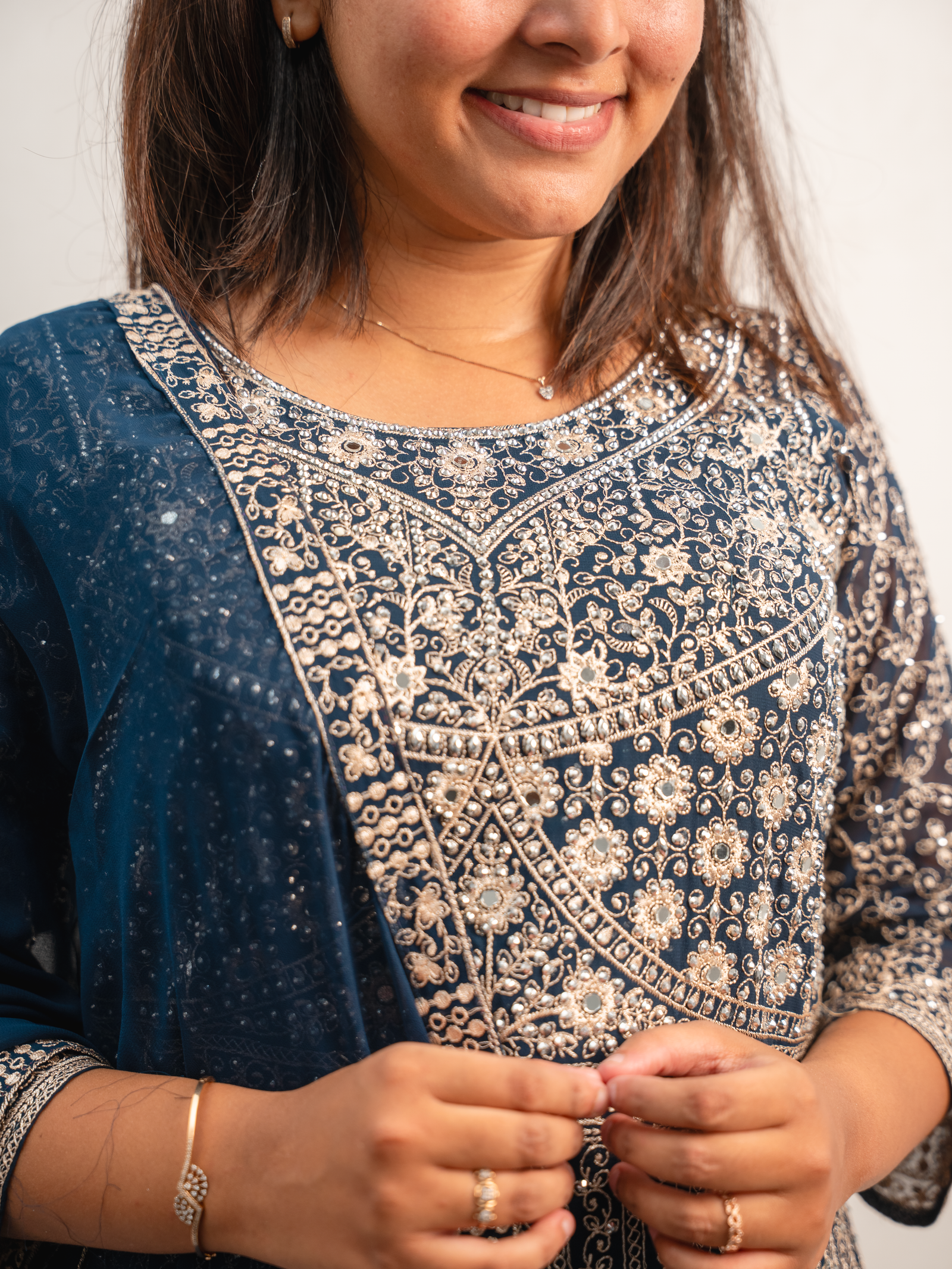 Midnight Blue Heavy Embroidered Anarkali Lehenga Set with Dupatta - Image 2