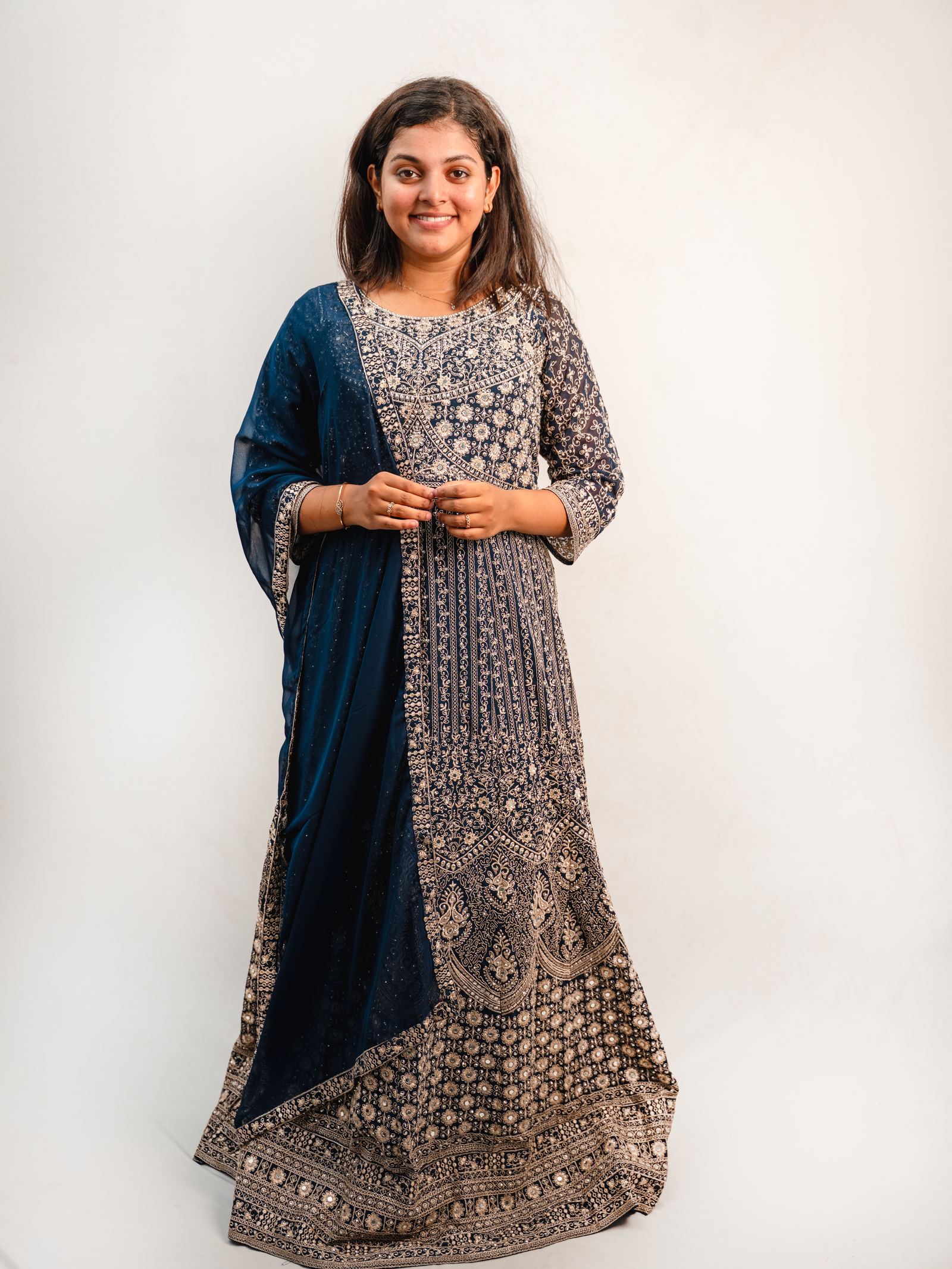 Midnight Blue Heavy Embroidered Anarkali Lehenga Set with Dupatta