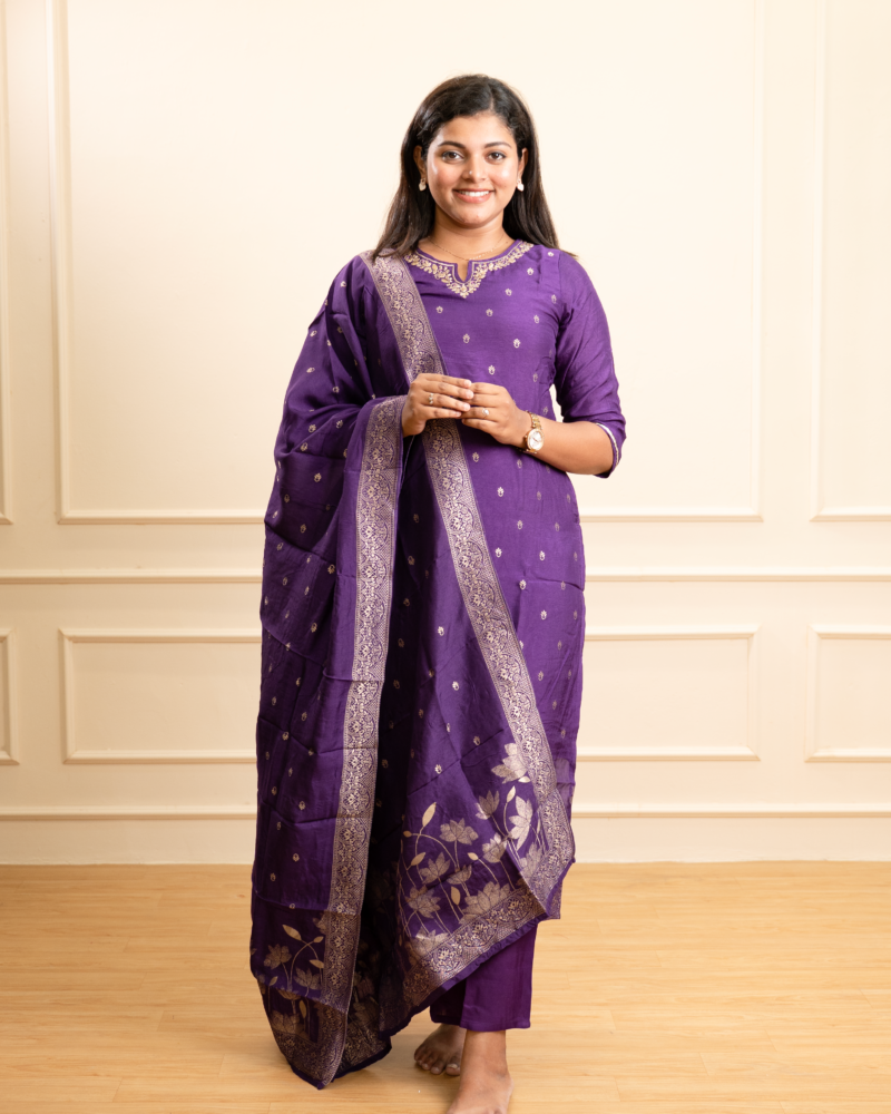 Royal Purple Silk Kurta Set with Zari Banarasi Dupatta