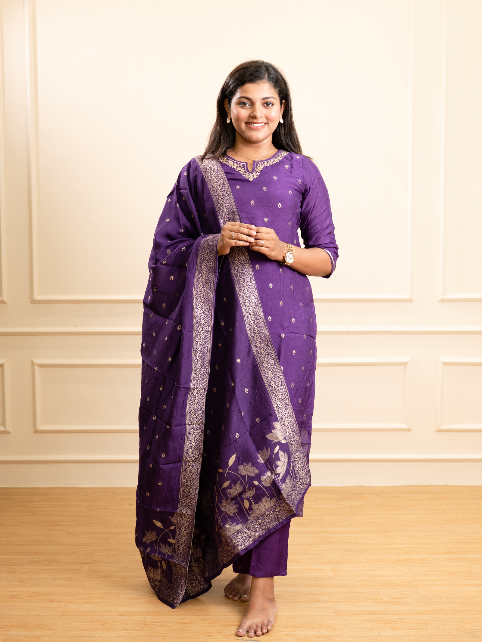 Royal Purple Silk Kurta Set with Zari Banarasi Dupatta