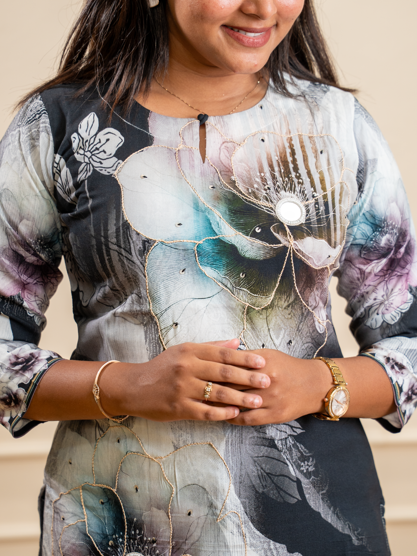 Abstract Floral Digital Print Straight Kurta - Image 3