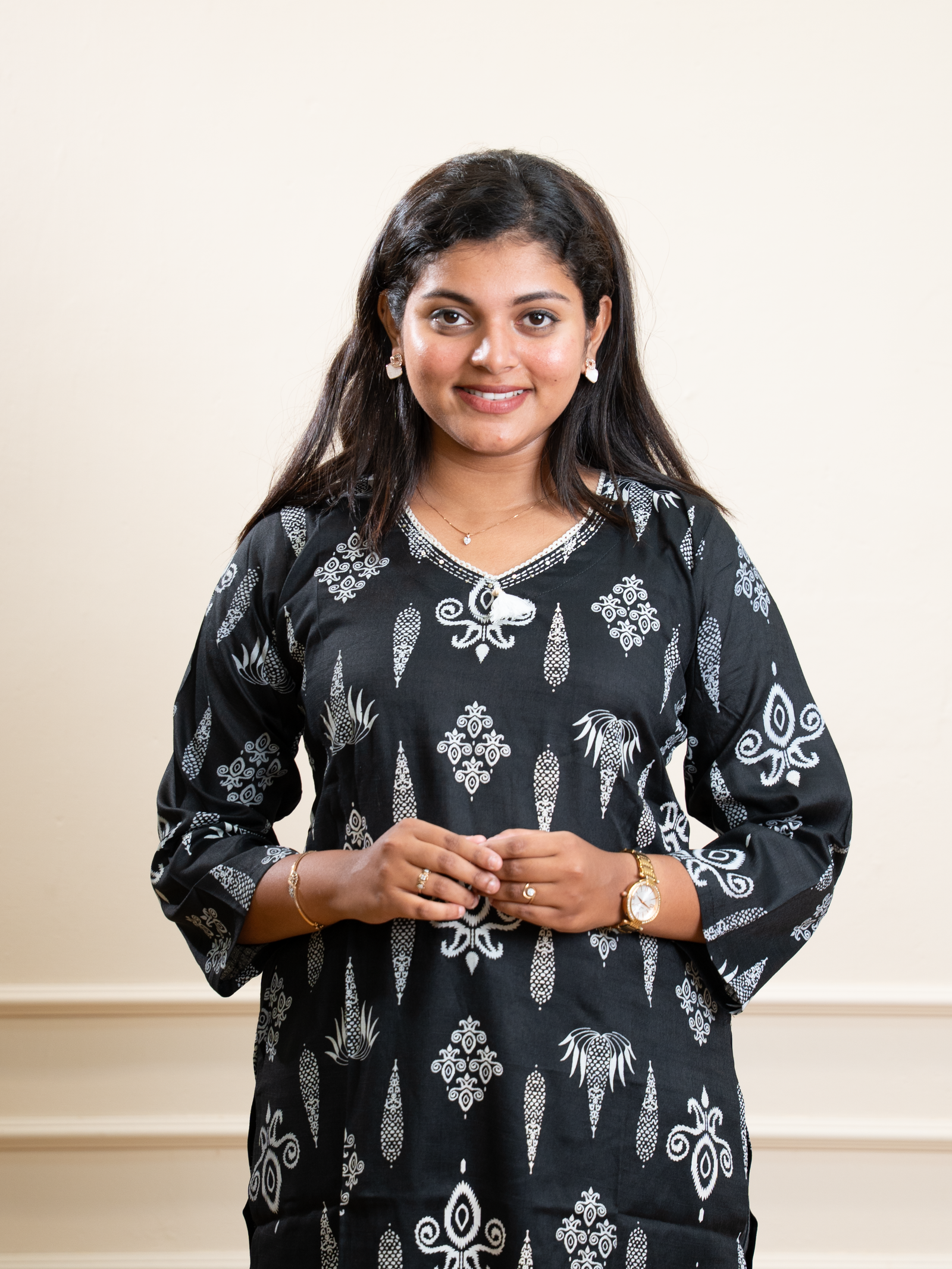 Black and Silver Foil Ikat Motif Kurta - Image 2
