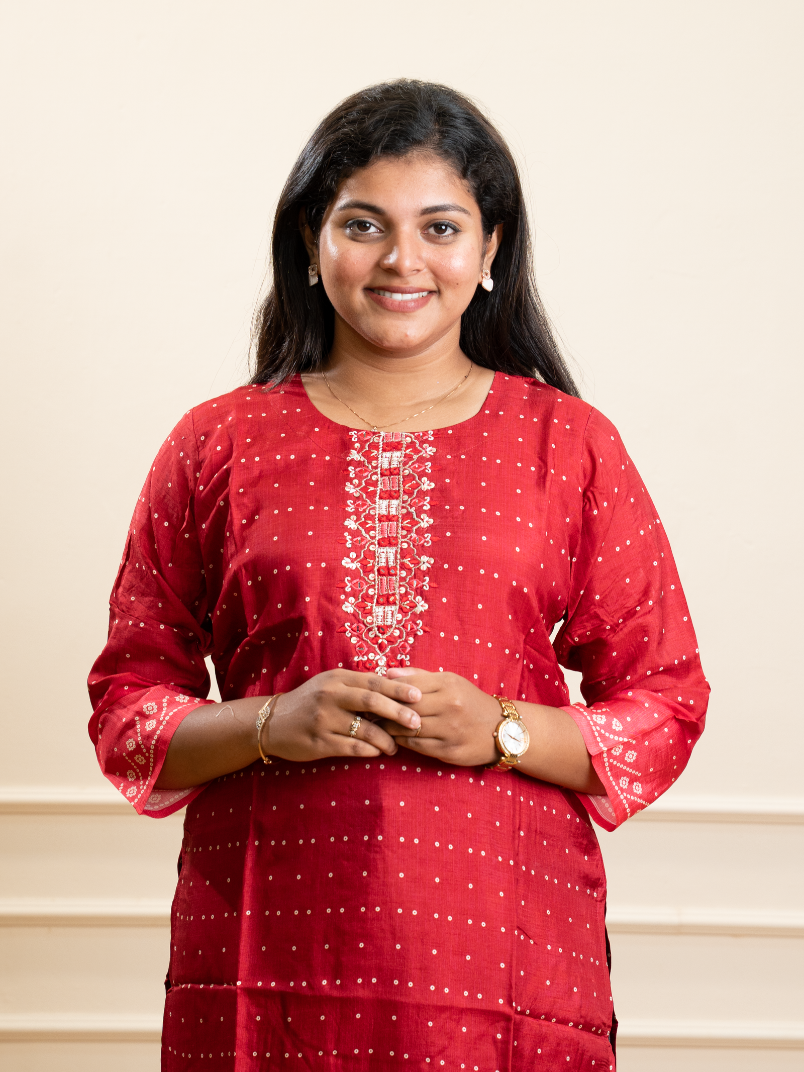 Brick Red Printed Straight Kurta with Geometric Borders - Image 2