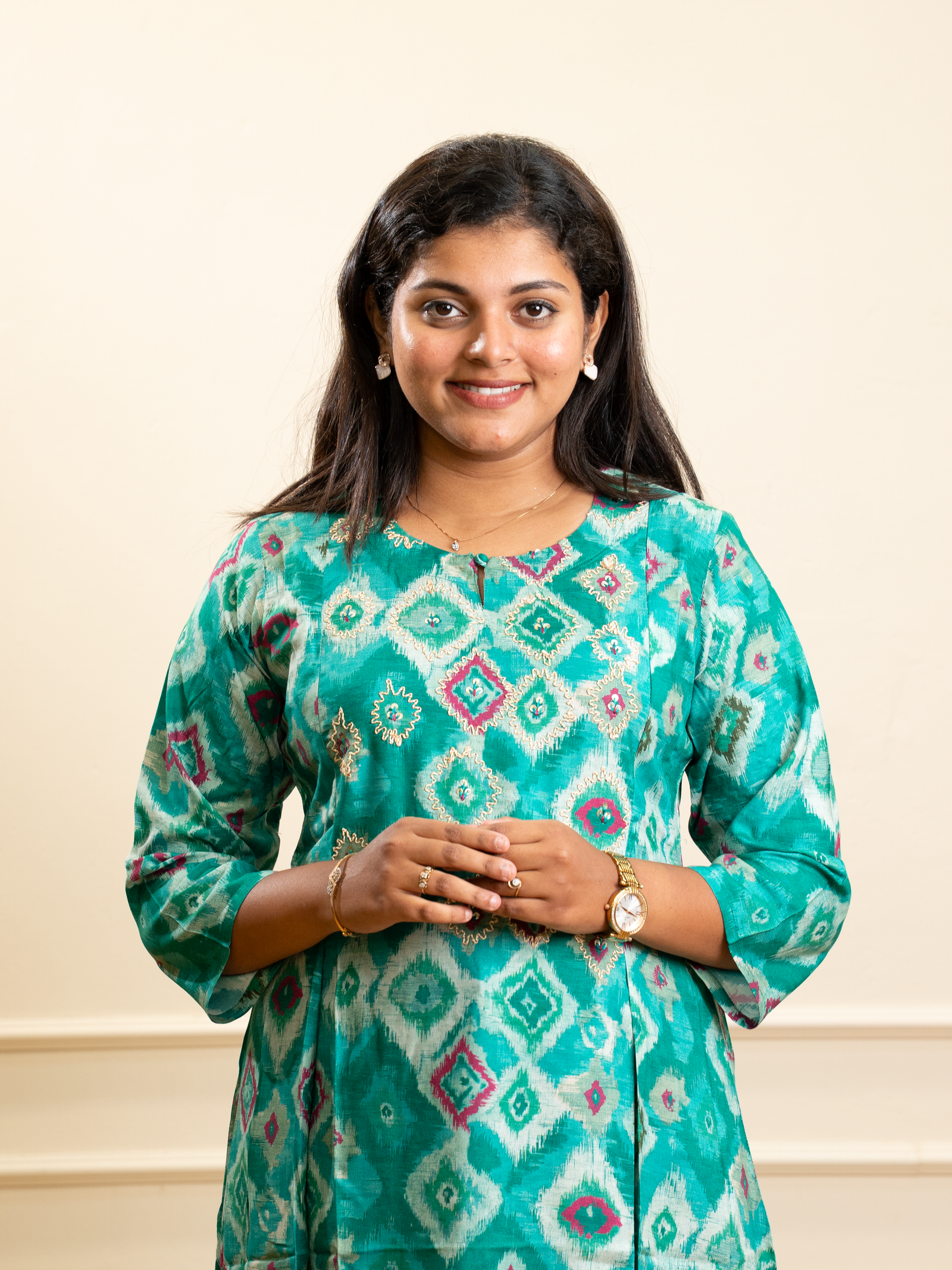 Sea Green Ikat Print Flared Anarkali Kurta - Image 2