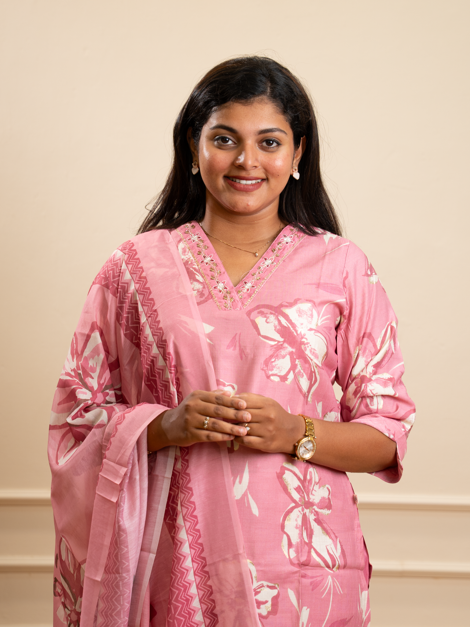 Candy Pink Floral Print Cotton Kurta Set - Image 2