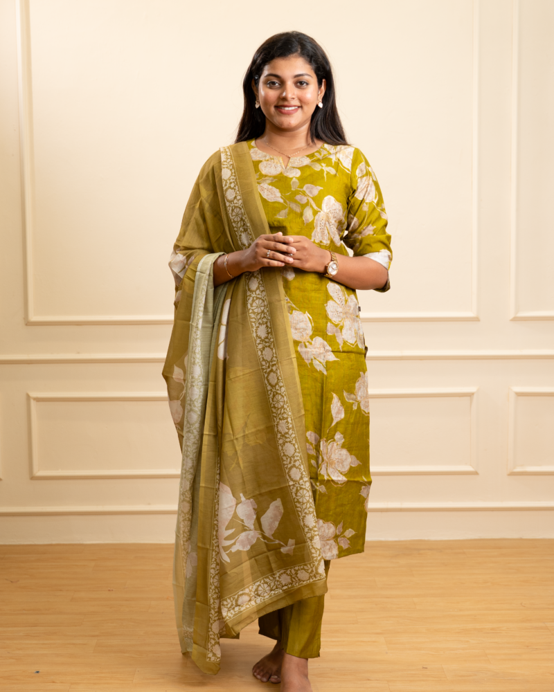 Olive Green Botanical Lily Kurta Set