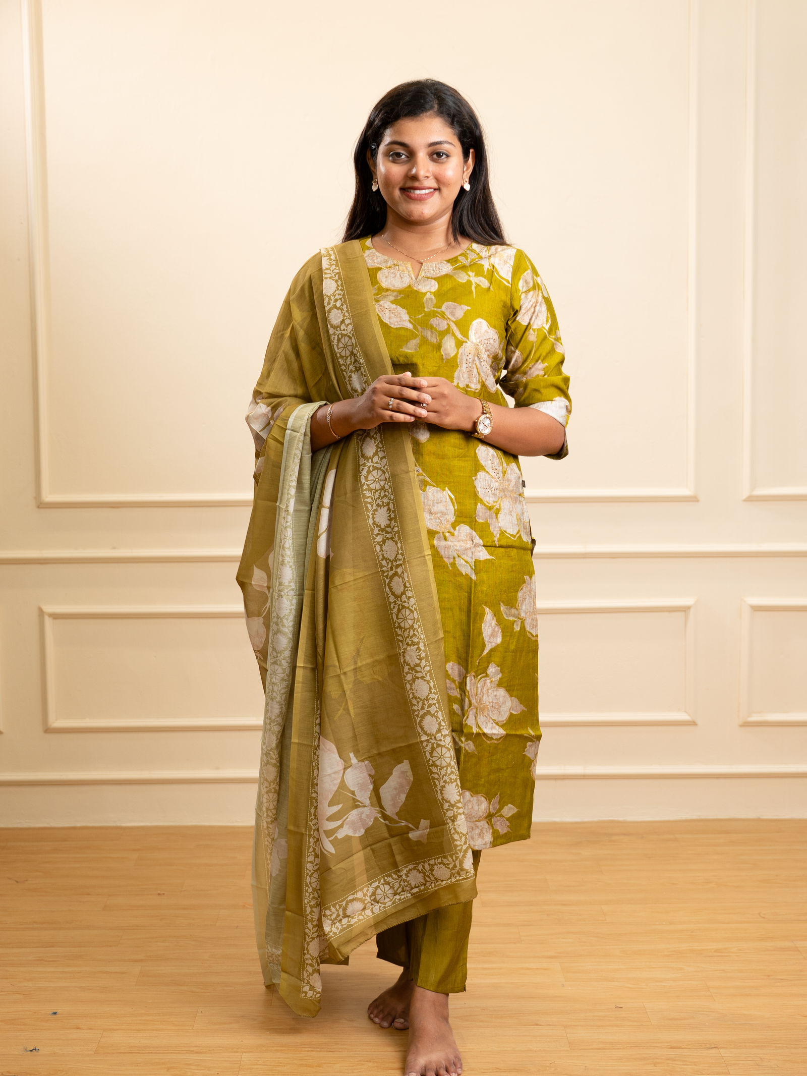 Olive Green Botanical Lily Kurta Set