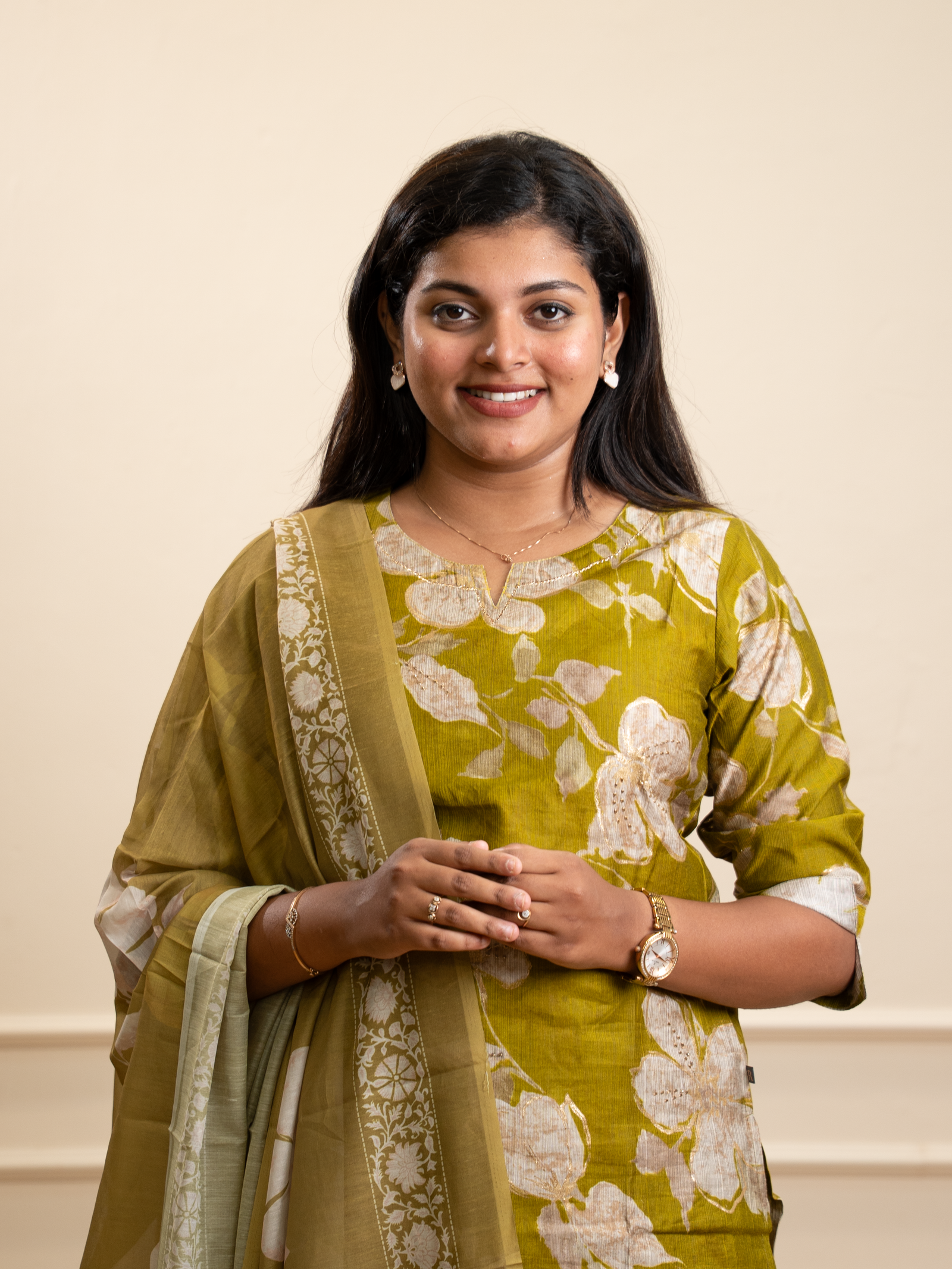 Olive Green Botanical Lily Kurta Set - Image 2