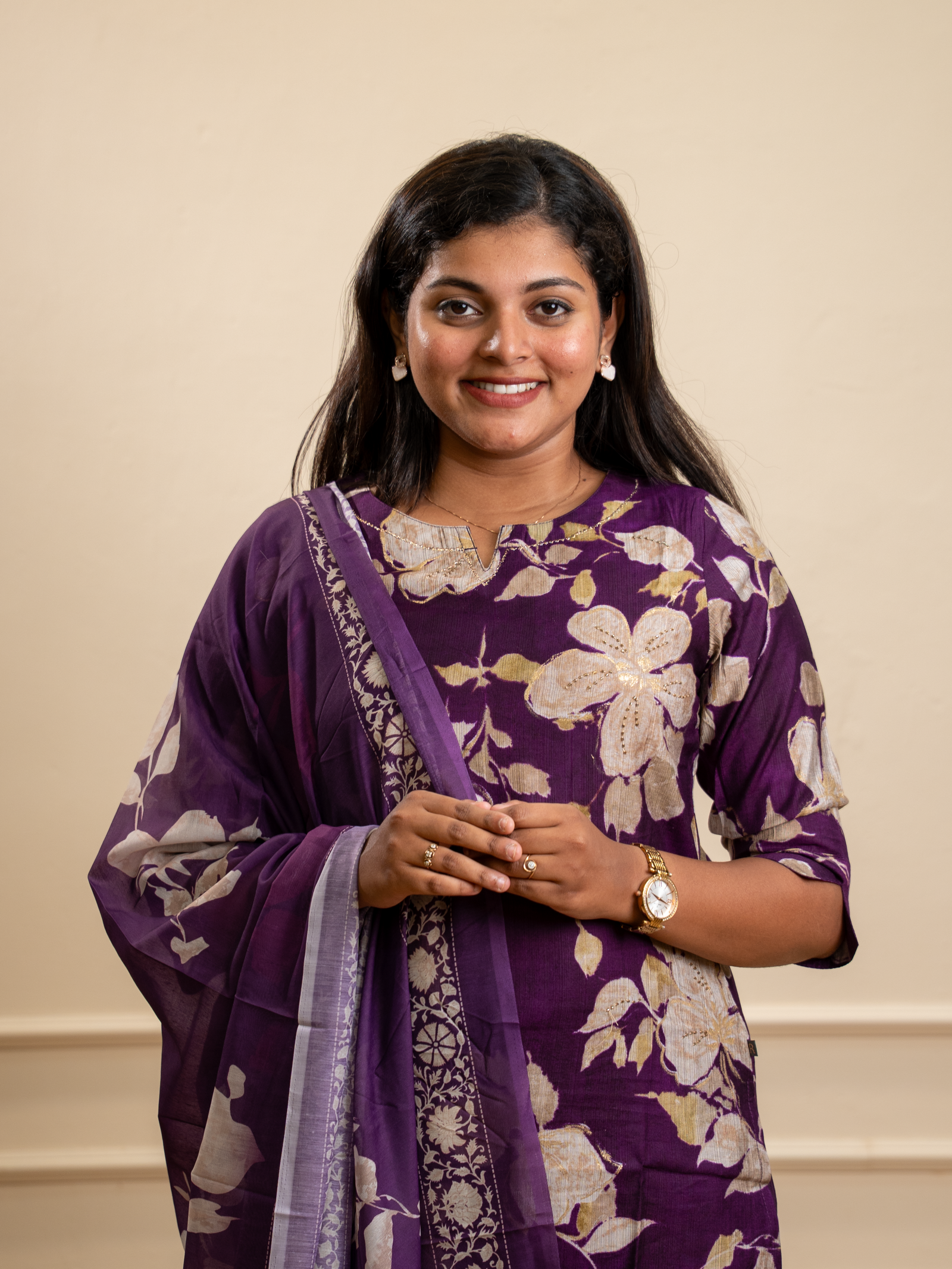 Deep Purple Floral Chanderi Kurta Set - Image 2